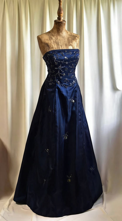 Vintage Burgundy Strapless Satin Beaded A Line Long Evening Dress Birthday Party Dress D1832