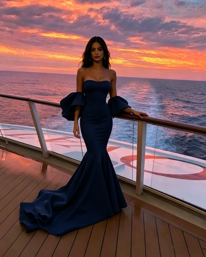 Sexy Mermaid Strapless Satin Burgundy Prom Dresses Long Party Dress SD2235