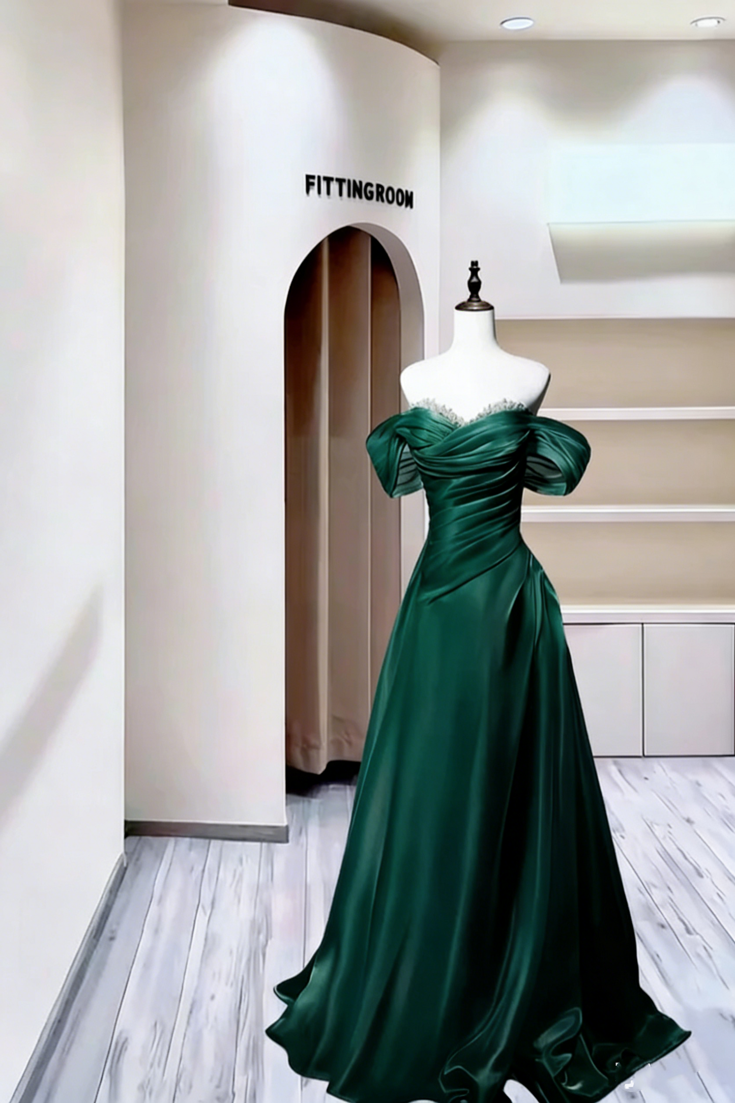 Charming Off The Shoulder Ball Gown Blue Satin Pleated Beaded Long Party Dress Evening Gown D2390