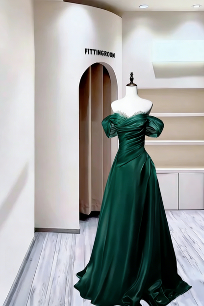 Charming Off The Shoulder Ball Gown Blue Satin Pleated Beaded Long Party Dress Evening Gown D2390