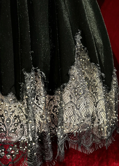 Shiny Spaghetti Straps Velvet Lace Beaded A Line Short Birthday Outfits,Black Short Graduation Homecoming D3368