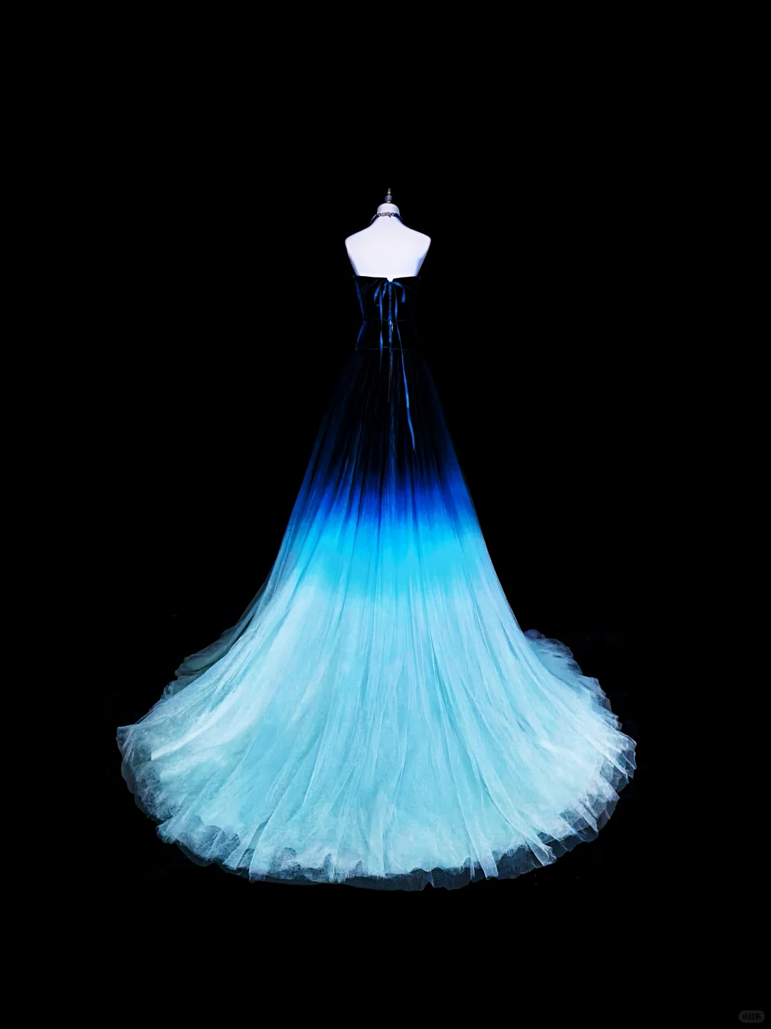 Vintage Strapless Ombre Blue Tulle Sequin Long Party Dress Evening Dress D5373