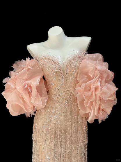 Luxurious Off The shoulder Sequin Beaded Sheath Long Evening Dress Birthday Prom Dress D2913