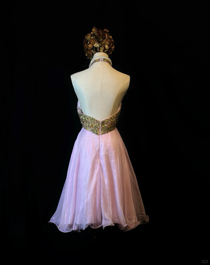 Pretty Halter Pink Tulle Beaded A Line Short Homecoming Dress Birthday Outfits D3247