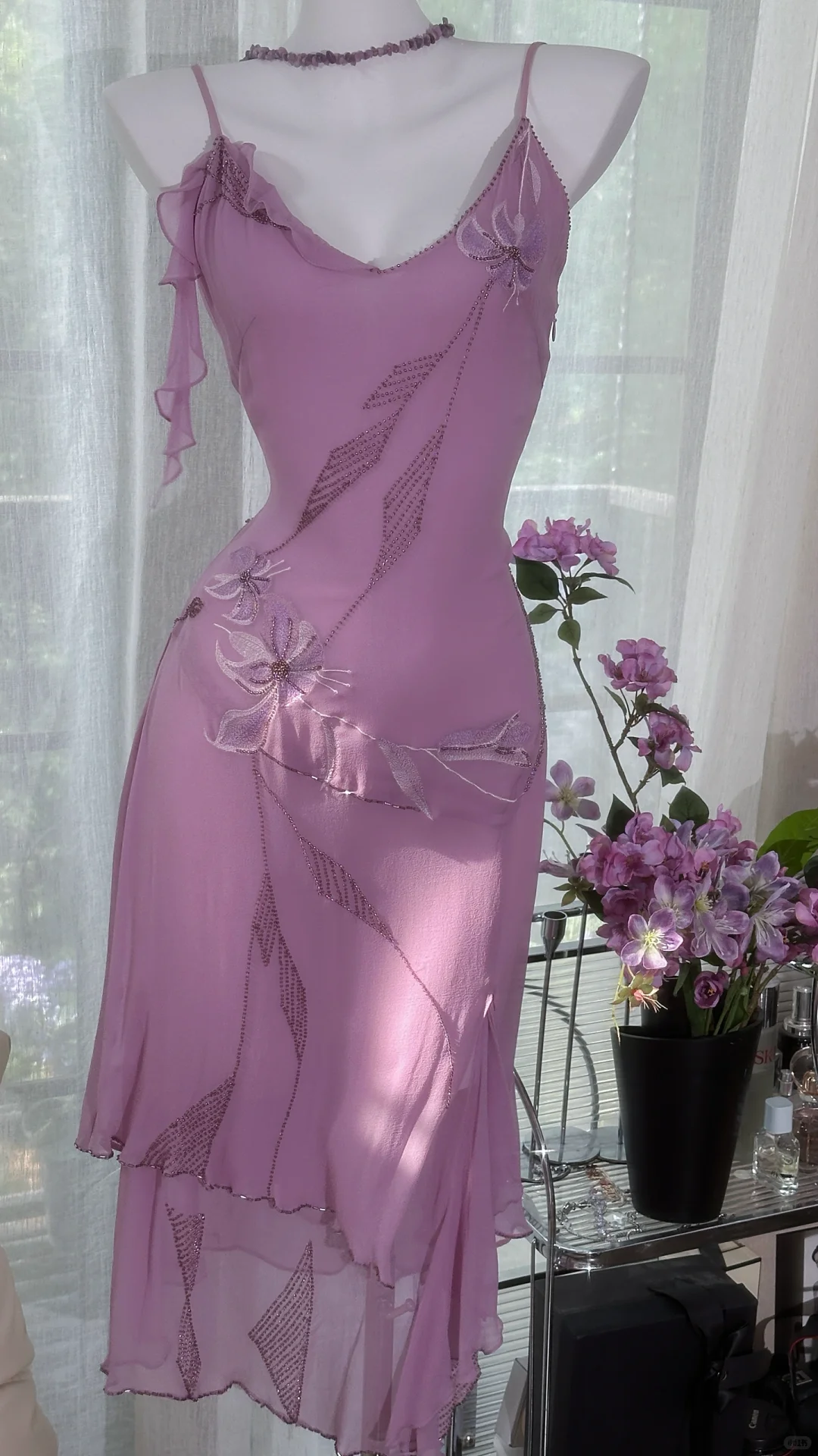 Classy Spaghetti Straps V Neck Purple Chiffon Homecoming Dress Short Party Dress S722