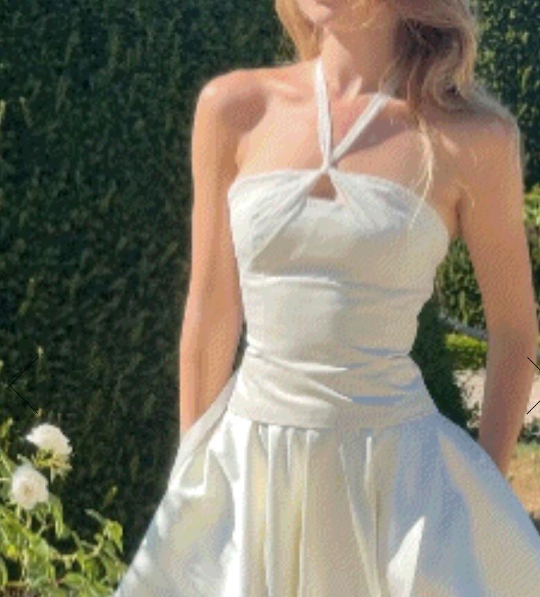 Classy Halter Satin A Line Short Prom Dress,White Short 7th Grade Homecoming Dress D4097
