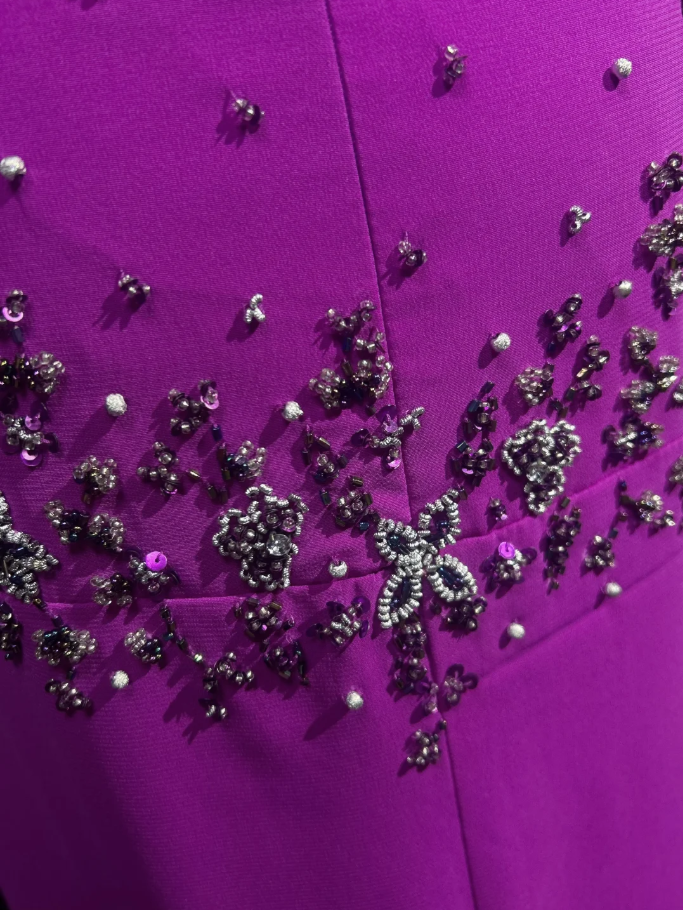 Classy Spaghetti Straps Purple Chiffon Beaded Long Wedding Guest Dress Formal Birthday Prom Dress Party Gown D1937