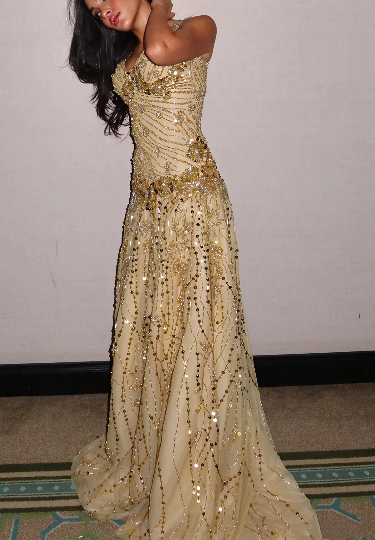 Luxurious Champagne Gold Tulle Sequin Beaded Mermaid Long Evening Dress Birthday Party Dress D4996