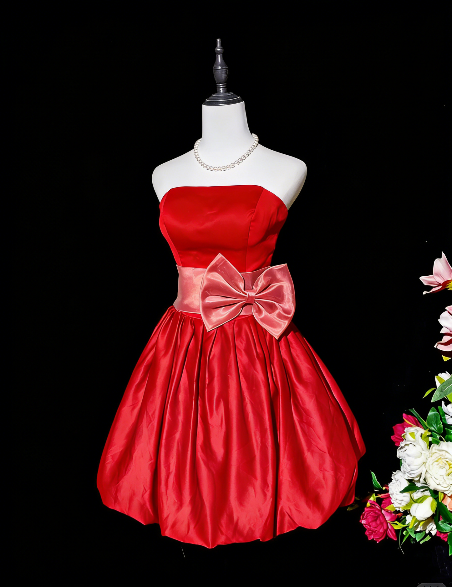 Fashion Purple Strapless Satin A Line Short Graduation Homecoming Dress Birthday Dress With Bow D2369