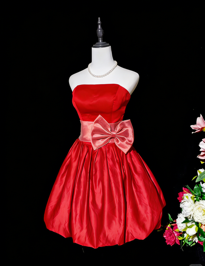 Fashion Purple Strapless Satin A Line Short Graduation Homecoming Dress Birthday Dress With Bow D2369