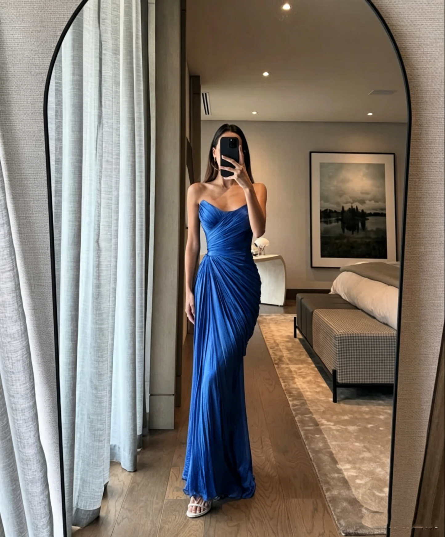 Vintage Green Strapless Tulle Pleated Mermaid Long Evening Dress Formal Guest Dress D827