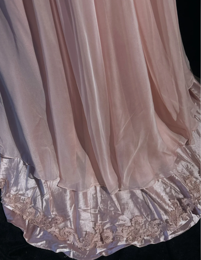 Classy V Neck Chiffon Beaded Appliques Long Evening Dress,Pink Mermaid Birthday Prom Gown Formal Wedding Guest Dress D2020