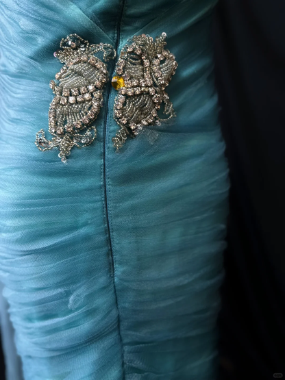 Elegant One Shoulder Blue Tulle Pleated Beaded Sheath Short 7th Grade Homecoming Dress,Mini Birthday Dress D3249