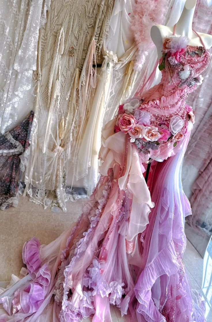 Fairy Halter Tulle Appliques Beaded Pink Mermaid Evening Dress,Formal Long Party Dress Prom Gown D1990