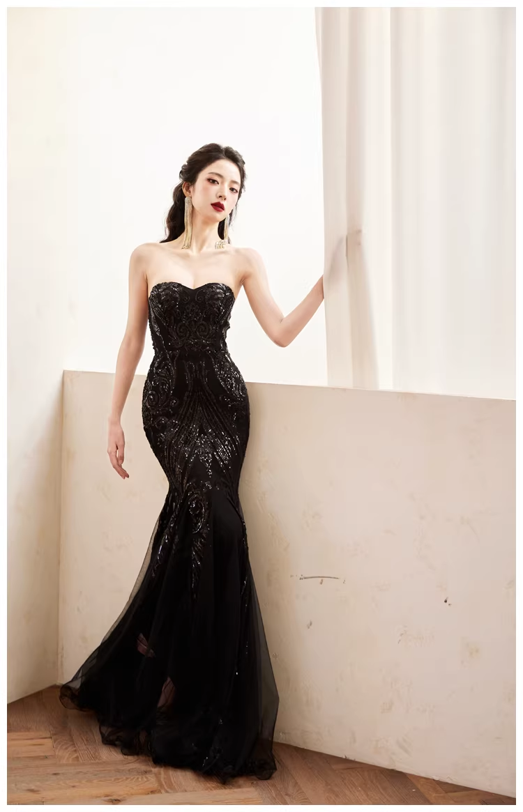 Gorgeous Sweetheart Neck Lavender Tulle Sequin Mermaid Long wedding Guest Dress Formal Evening Dress Prom Gown D2435