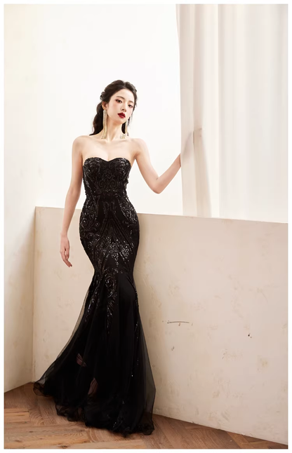 Gorgeous Sweetheart Neck Lavender Tulle Sequin Mermaid Long wedding Guest Dress Formal Evening Dress Prom Gown D2435