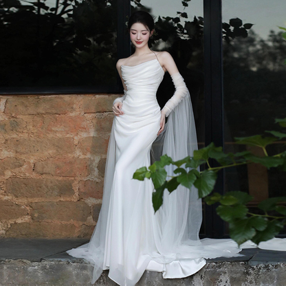 Elegant Mermaid Off The Shoulder White Wedding Dresses With Train Bridal Gowns SD1384