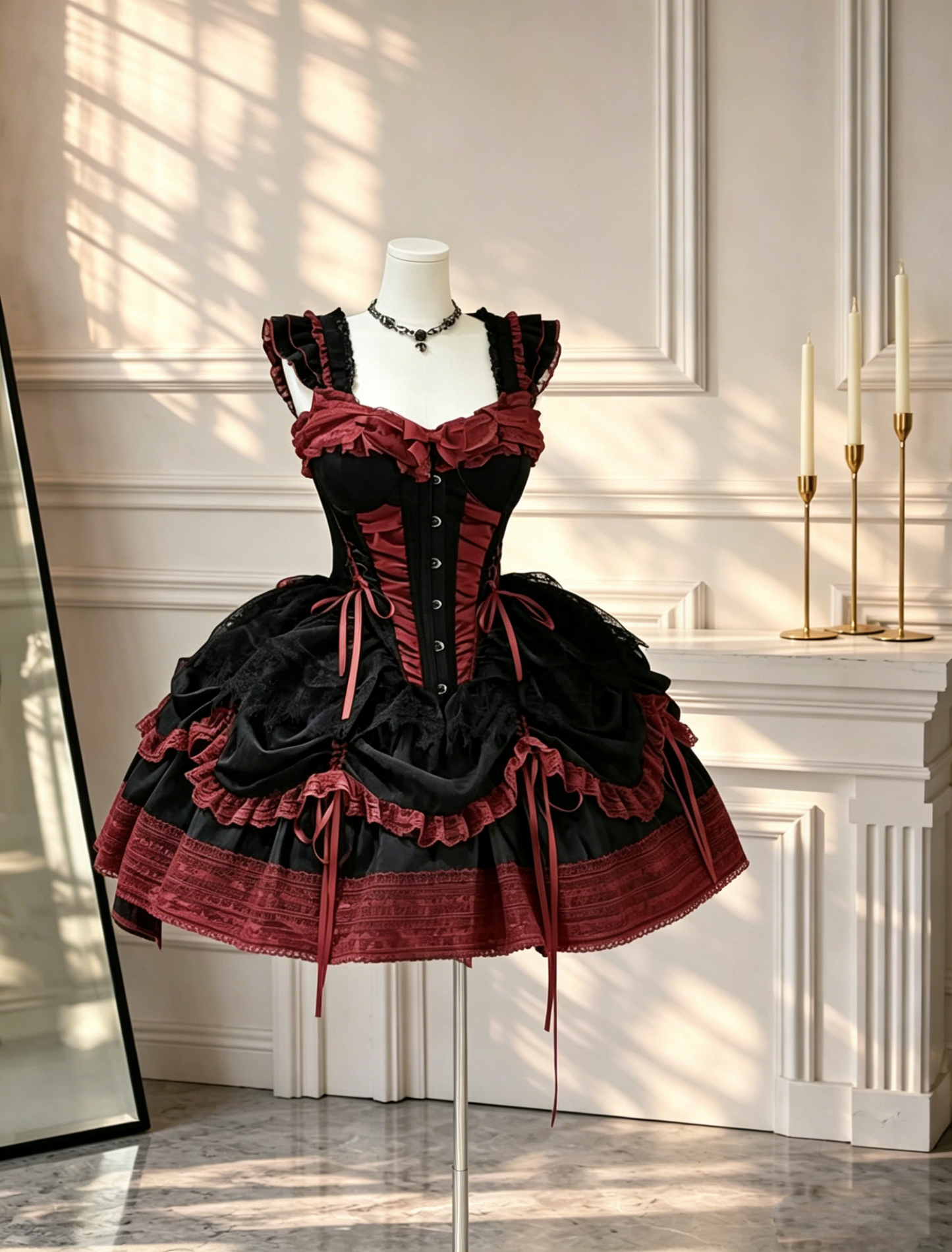 Retro Black Satin Lace ALine Short Birthday Dress Cocktail Dress D2617
