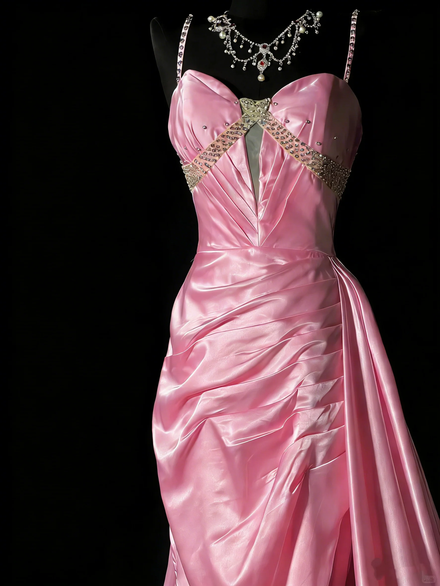 Unique Mermaid Spaghetti Straps Pink Satin Vintage 1950s Long Prom Dresses Party Dress D4267