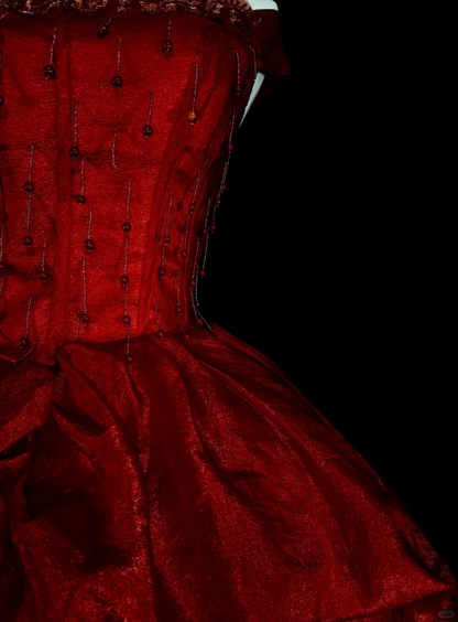 Classy Off The Shoulder Tulle Beaded A Line Short 15th Birthday Outfits,Red Short Graduation Homecoming Dress D4062