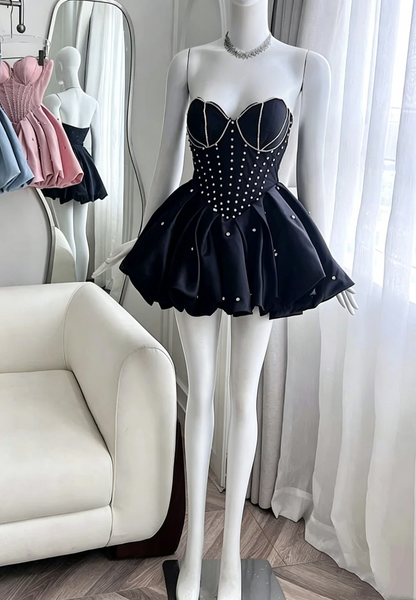 Pretty Sweetheart Neck Satin Beaded A Line Short Homecoming Dress,Pink Short Party Dress D4002
