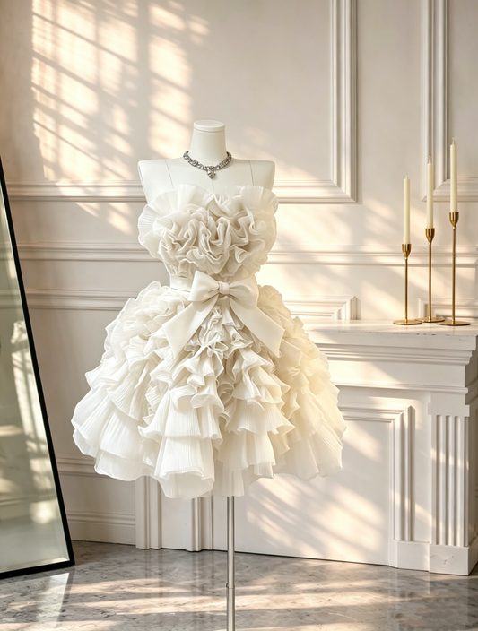 Classy Off White A Line Mini Homecoming Dress Sweetheart Neck Tulle Ruffles Layered Short Birthday Outfits D2619