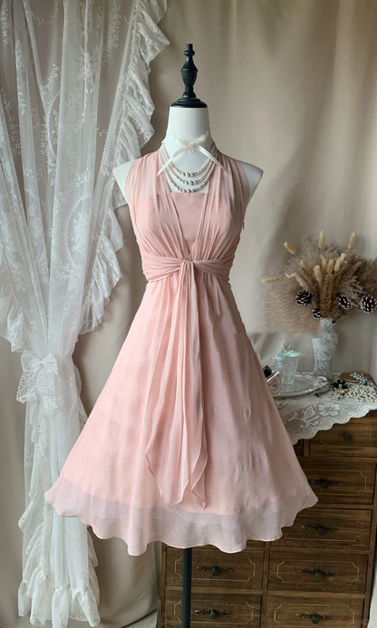 Pretty Halter Chiffon Sequin Short Birthday Outfits,Pink Graduation Homecoming Dress D3178