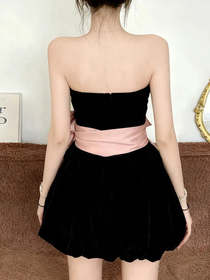 Cute Satin A Line Bow Short 6th Grade Homecoming Dress,Black Short Party Dress D3538