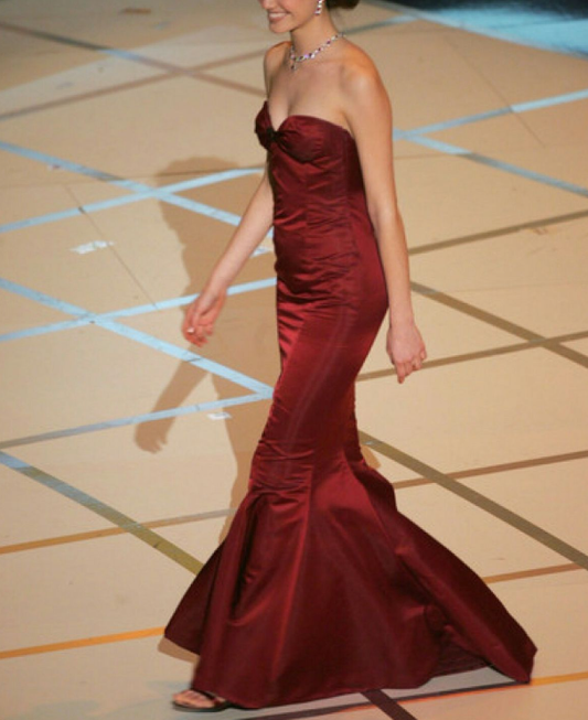 Vintage Sweetheart Neck Burgundy Satin Mermaid Party Dress Long Evening Dress D911