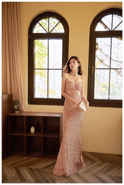 Glitter Blue Sequin Mermaid Long Wedding Guest Dress Formal Evening Dress Party Gown D2440