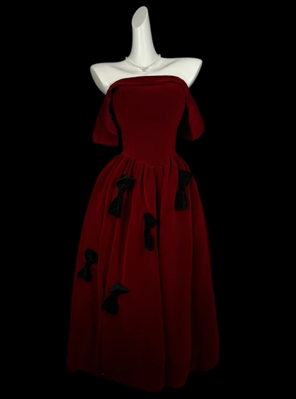 Elegant Burgundy Off The Shoulder Satin Satin Bow A Line Prom Dress Long Party Dress D4181