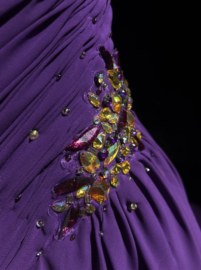 Classy One Shoulder Chiffon Pleated Beaded Mermaid Long Evening Dress Party Gown,Purple Formal Wedding Guest Dress D2060