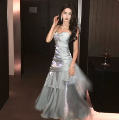 Retro Mermaid Spaghetti Straps Royal Blue Long Length Evening Dress Prom Dresses SD2824