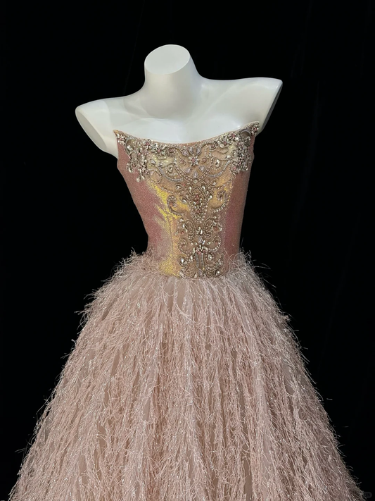 Gorgeous Strapless Ball Gown Tulle Beaded Long Prom Dress Party Gown D2915