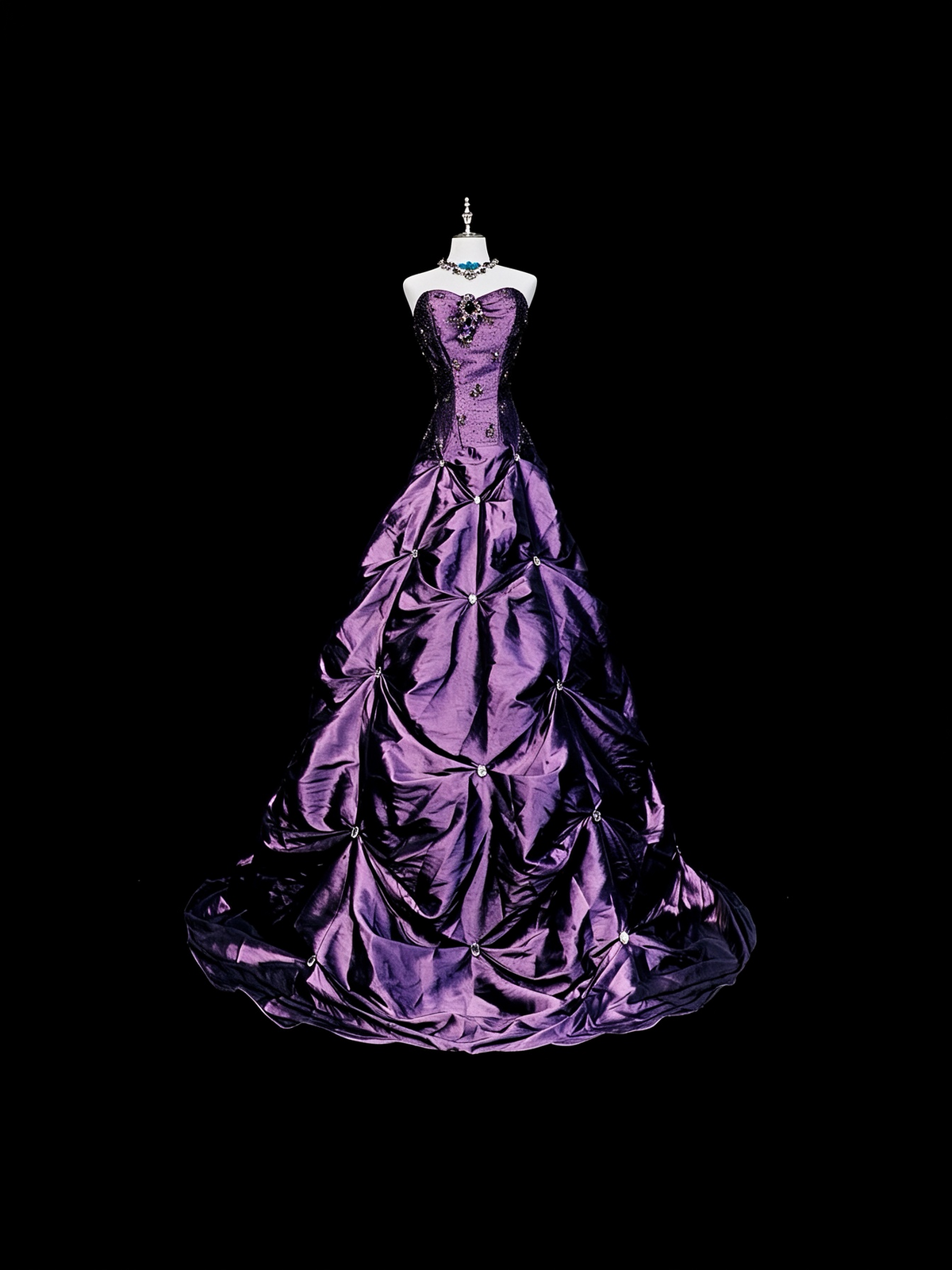 Vintage Purple Strapless Satin Beaded Long Party Dress Evening Dress D5371