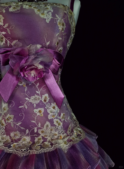 Elegant Spaghetti Straps Purple Tulle Lace Layered Short Homecoming Dress Birthday Dress D4056