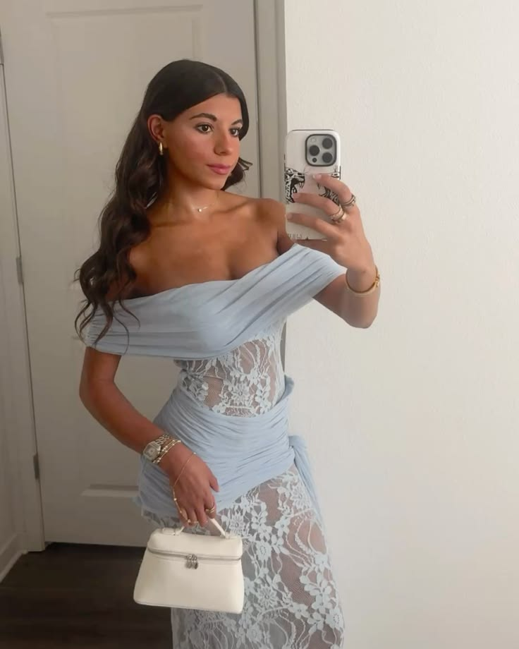 Elegant Blue Lace Sheath Long Party Dress Off The Shoulder Long Birthday Evening Dress D4694