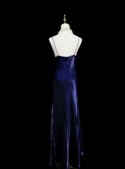 Classy Spaghetti Straps Grape Satin 3D Flowers Long Prom Dresses Evening Dress D4513