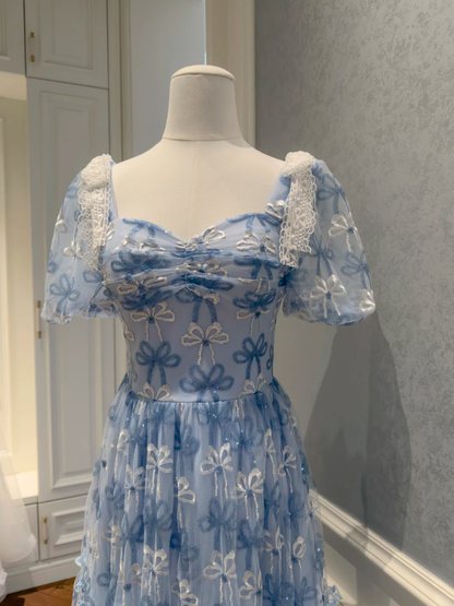 Elegant Sweetheart Neck Blue Tulle A Line Long Party Dress Prom Dress D2947