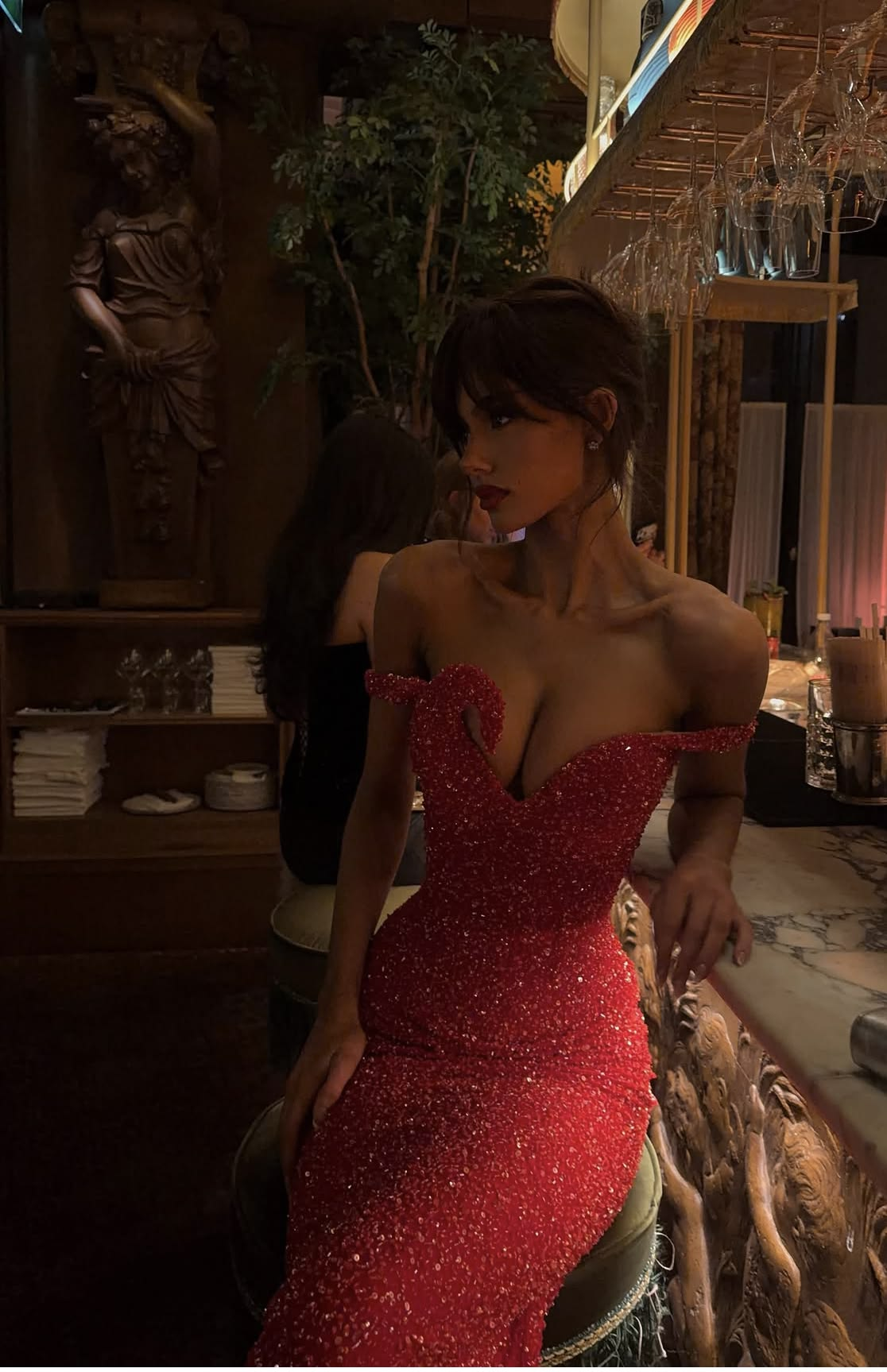 Sexy Red Sequin Off The Shoulder Long Party Dress Evening Dress D4989