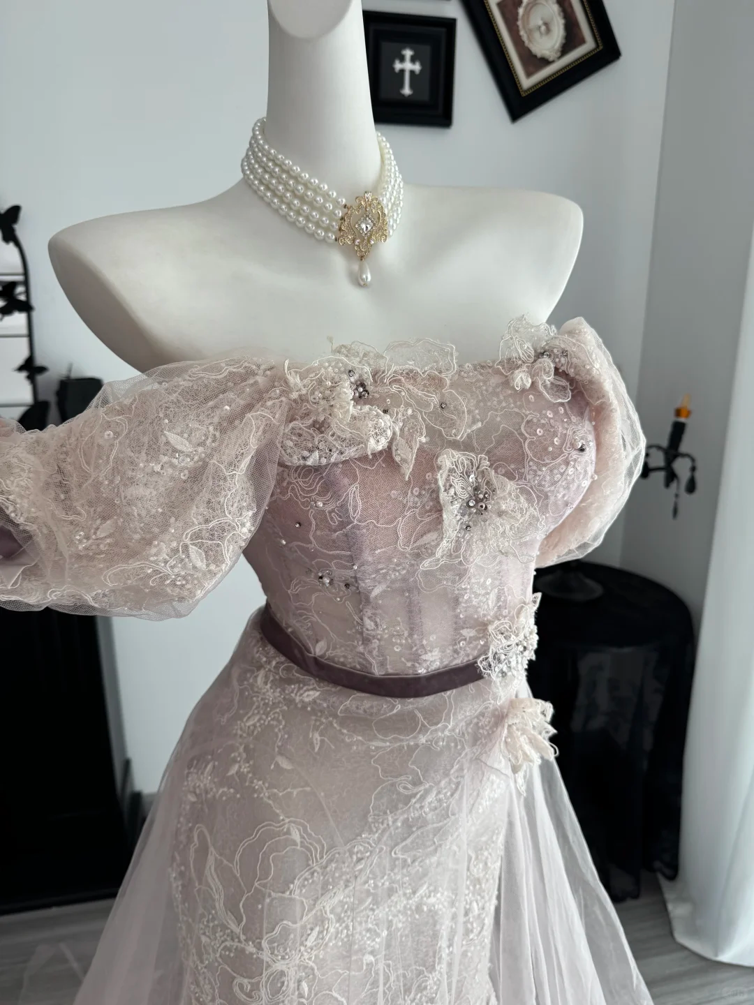 Glamorous Off The Shoulder Tulle Lace Mermaid Long Evening Dress Light Pink Long Birthday Party Dresses D4719