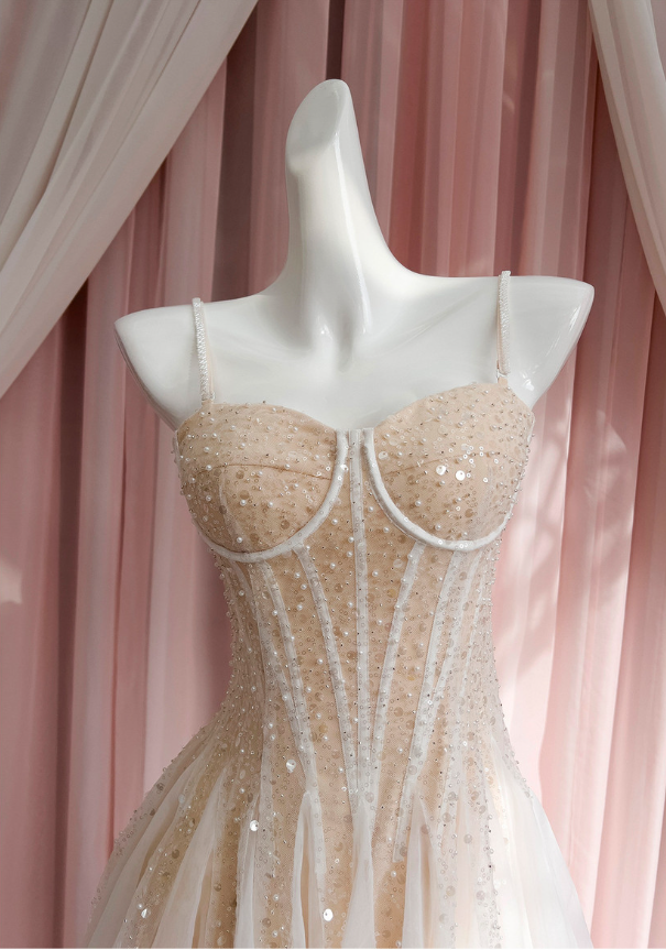 Sparkly Champagne Sequins Spaghetti Straps Homecoming Dress Cocktail Dress S433