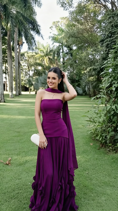 Charming Strapless Satin Long Wedding Guest Dress,Purple Long Party Dress D3446