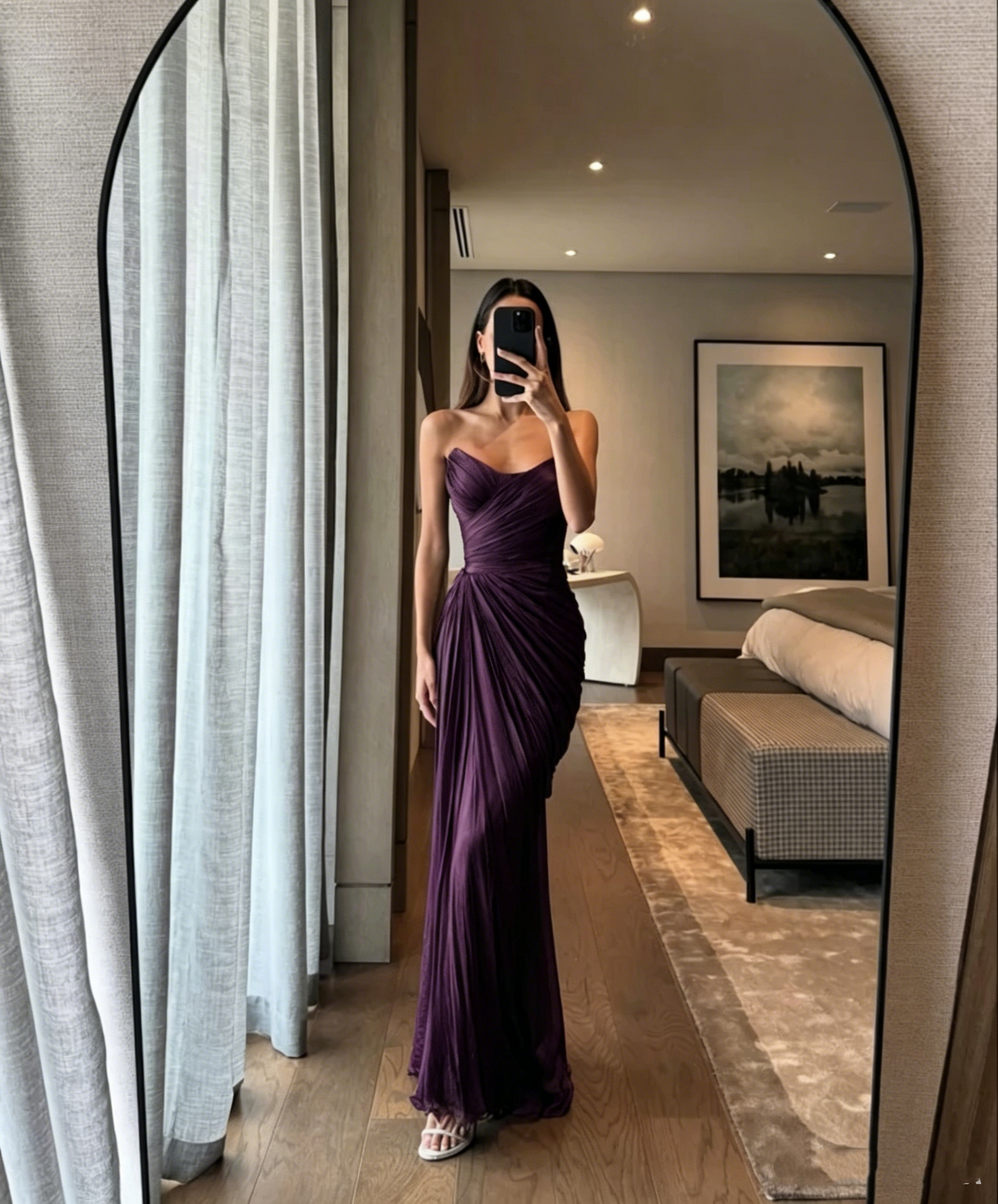 Vintage Green Strapless Tulle Pleated Mermaid Long Evening Dress Formal Guest Dress D827