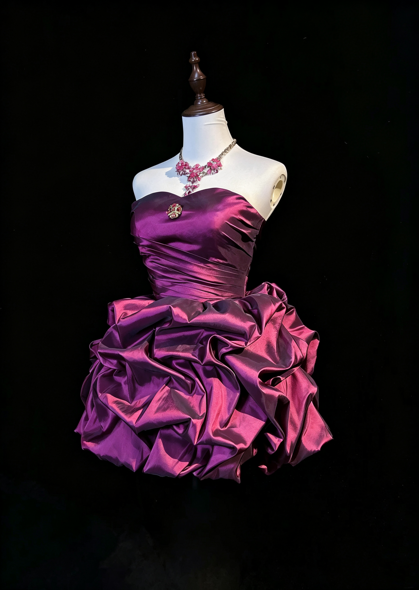 Pretty Strapless Satin Pleated Short Party Dress,Fuchsia Short 7th Grade Homecoming Dress D3359