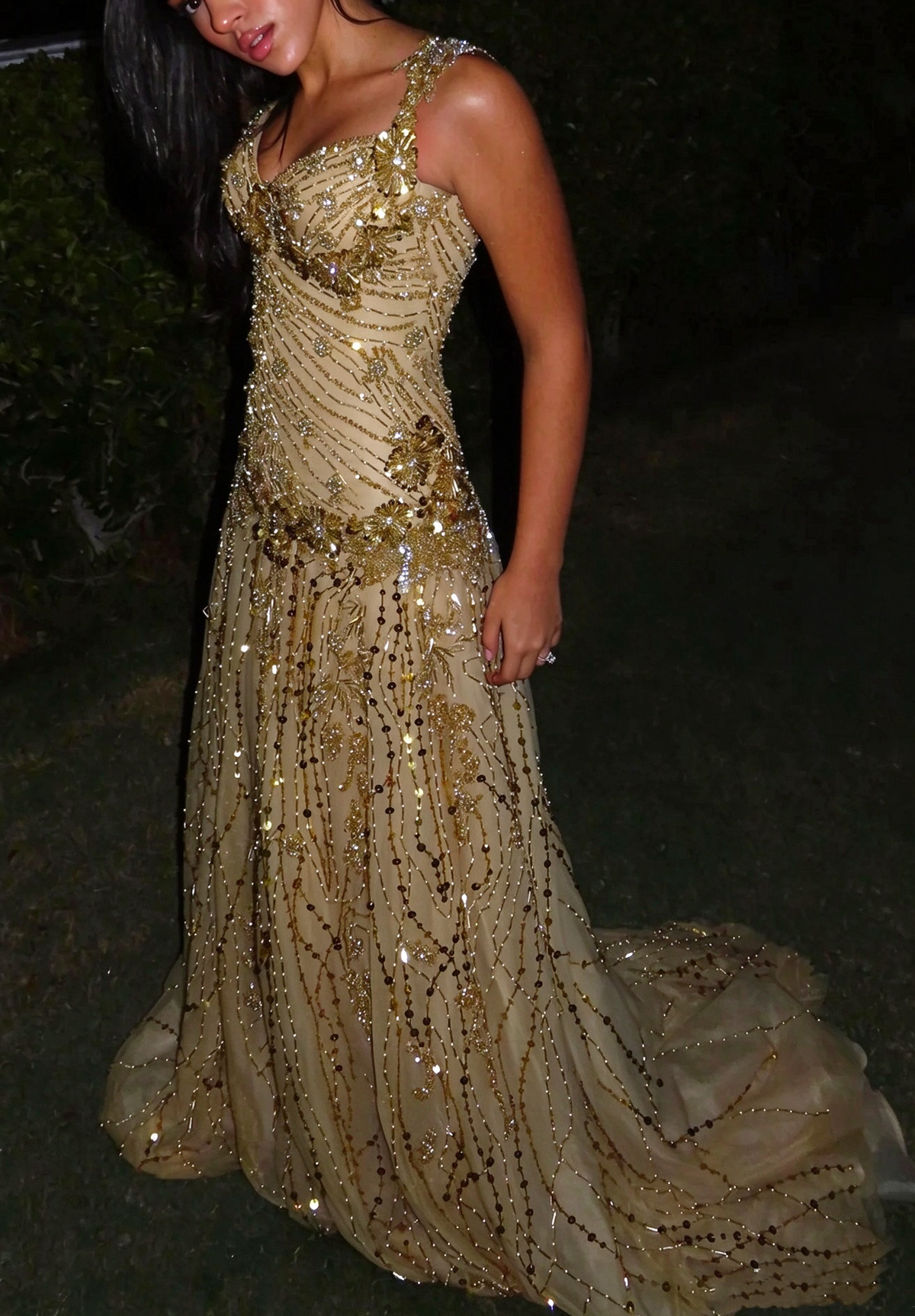 Luxurious Champagne Gold Tulle Sequin Beaded Mermaid Long Evening Dress Birthday Party Dress D4996