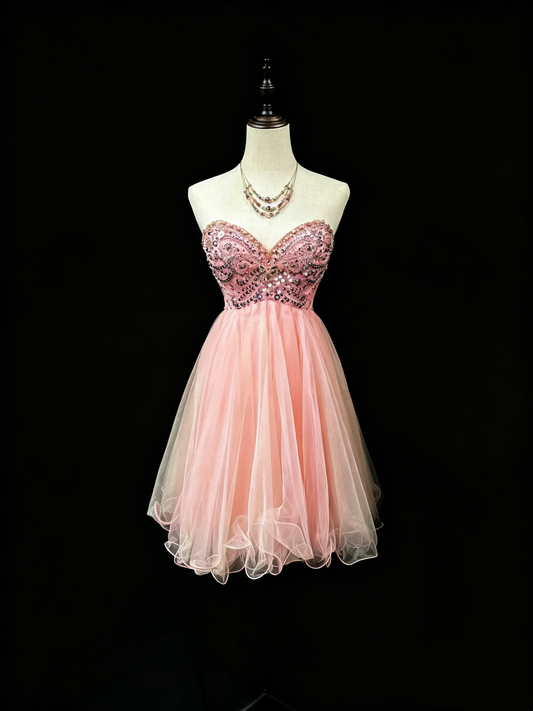 Pretty Pink Sweetheart Neck Tulle Beaded A Line Short Homecoming Dress Birthday Outfits D3246