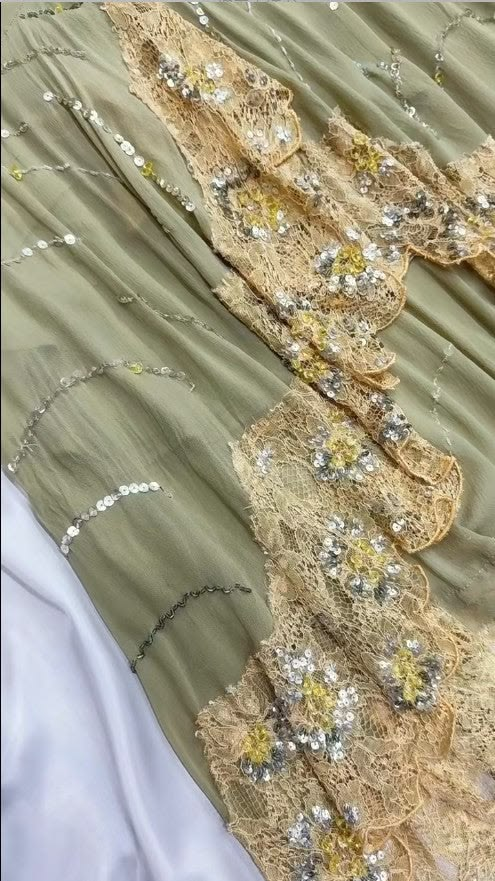 Vintage Sage Green Mermaid Party Dress Spaghetti Straps Chiffon Lace Sequin Long Prom Dresses D4990