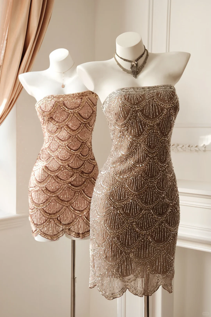 Sparkly Sequin Beaded Sheath Short Cocktail Dress Mini Prom Dress D2736