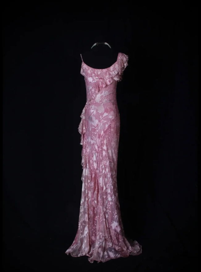 Charming Pink Beaded Chiffon Floral Ruffles Mermaid Long Evening Dress Formal Birthday Dress D2264